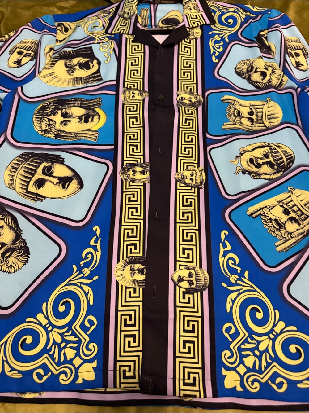 Ver$achee Blue & Gold Patterned Button-Up Shirt
